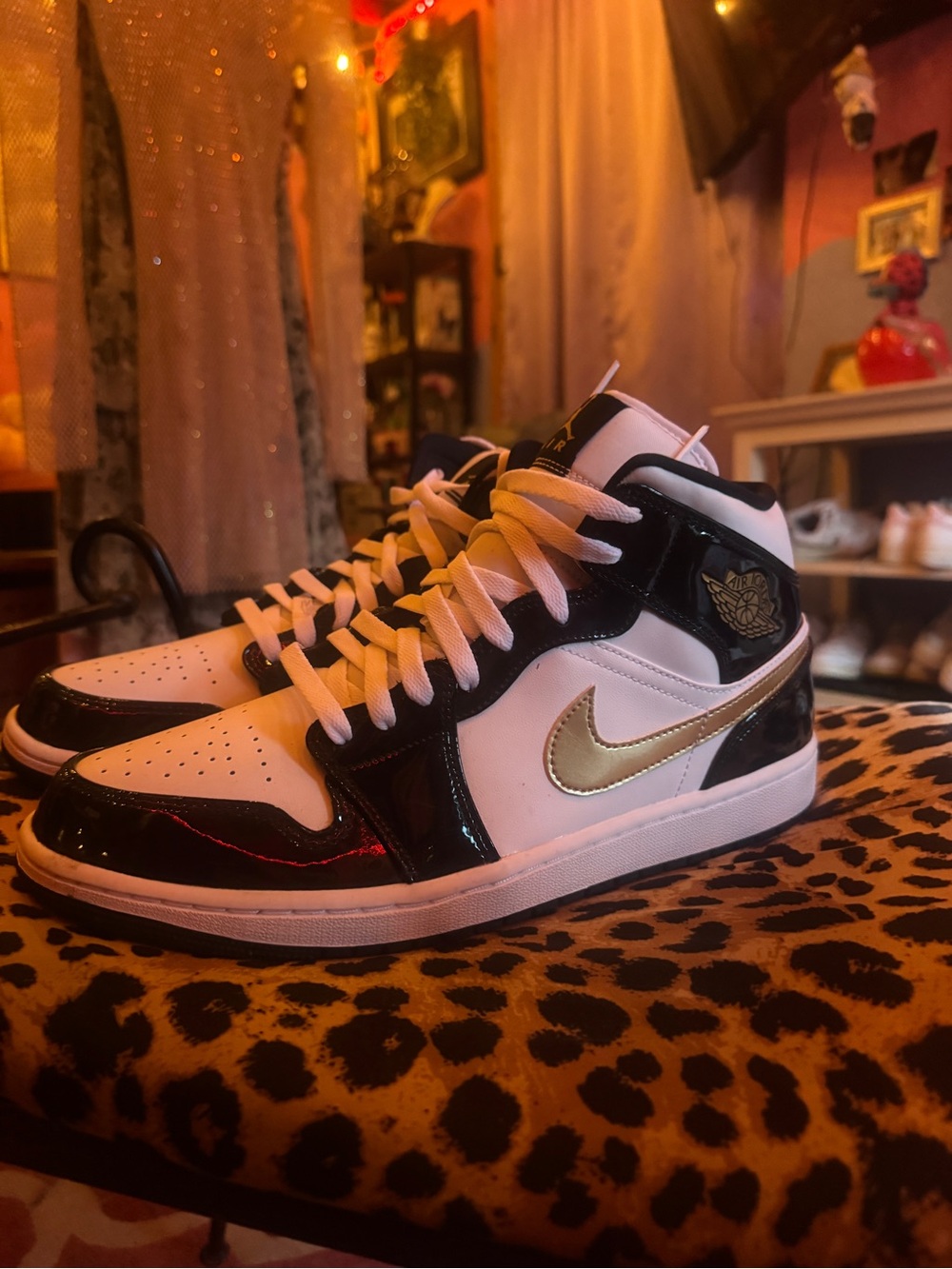 Nike Air Jordan 1 Mid White Black with Gold Swoosh